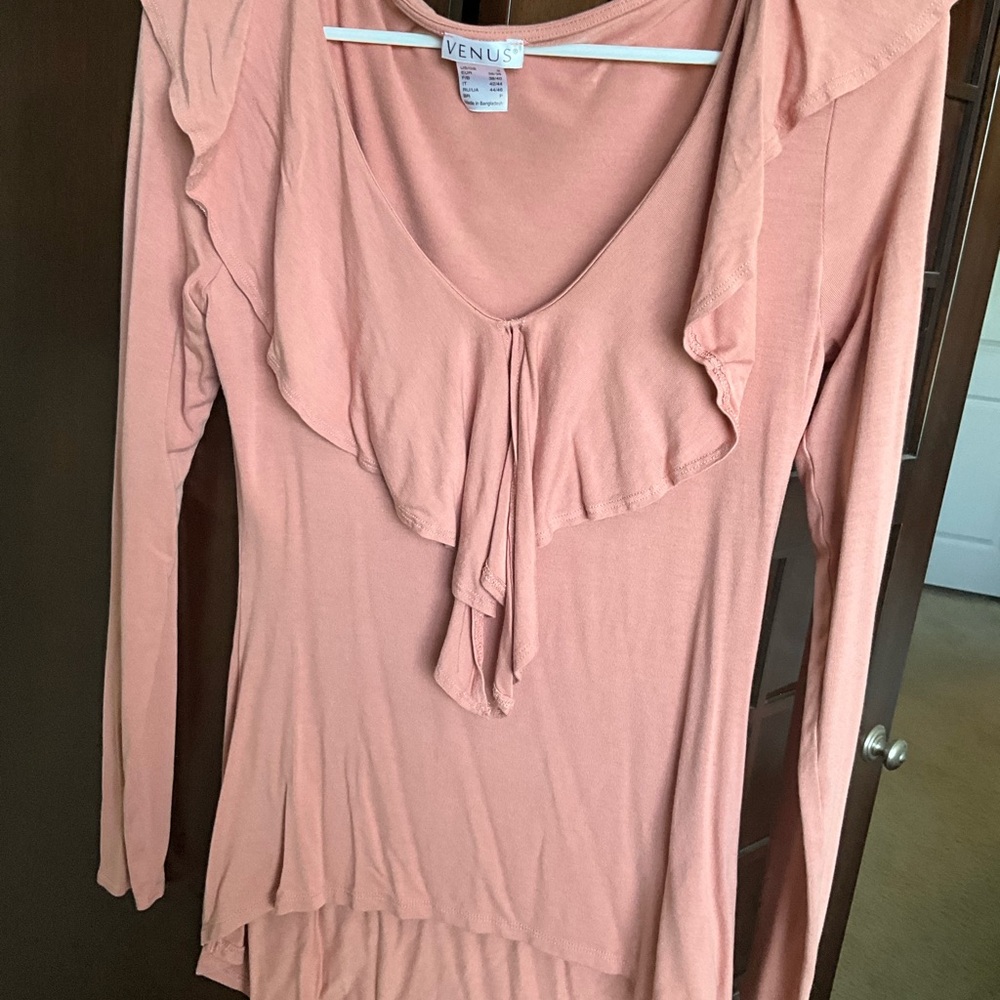 VENUS Blush Ruffle Long Sleeve Blouse